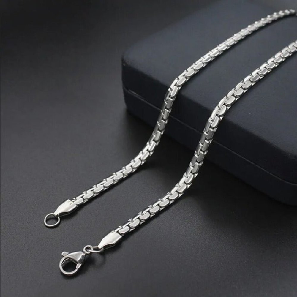 28" Mens 14K White Gold Chain Link Necklace Streetwear 14 Karat K Guys Jewelry - Picture 3 of 9